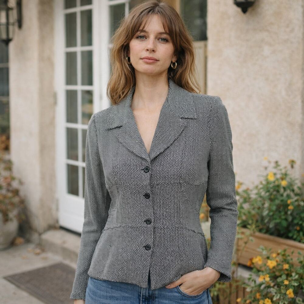 Johnny Was Women's tweed Blazer Jacket Black Gray Size 8